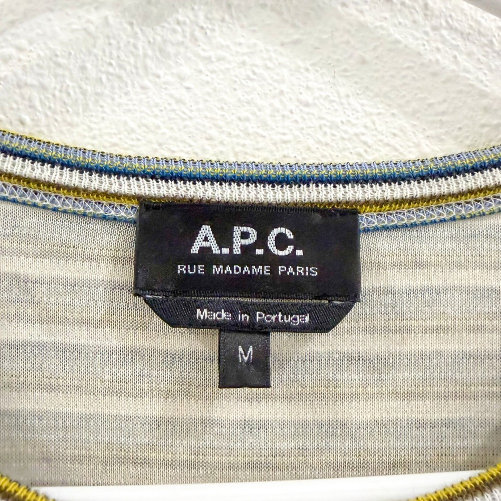 A.P.C. Rue Madame Paris Mens Bahia Cotton Knit T-Shirt Green Multi Retro Boho M - Picture 5 of 6
